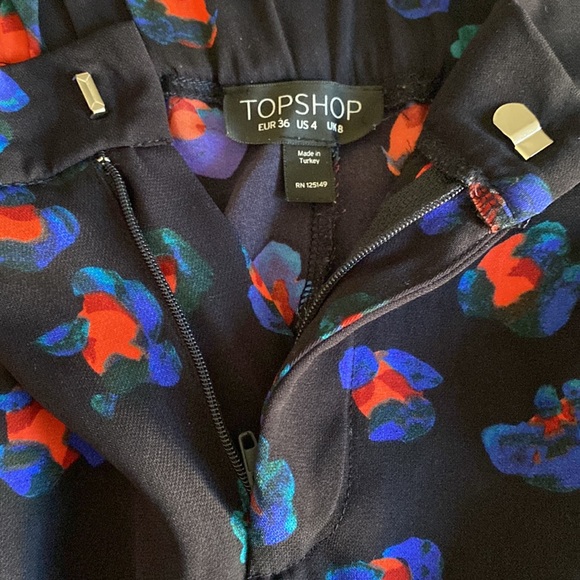 Topshop Navy Floral Printed High Rise Tapered Trouser Ankle Pants - Picture 8 of 10